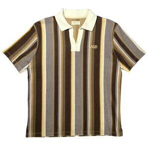 Nicholas Daley Brown Ecru Striped Cotton Knit Polo Shirt Size M Heavyweight